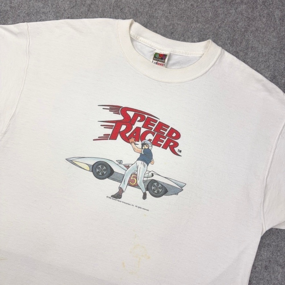 VTG Speed Racer Shirt Mens XL White Anime Graphic 90s Fruit of the Loom Tee